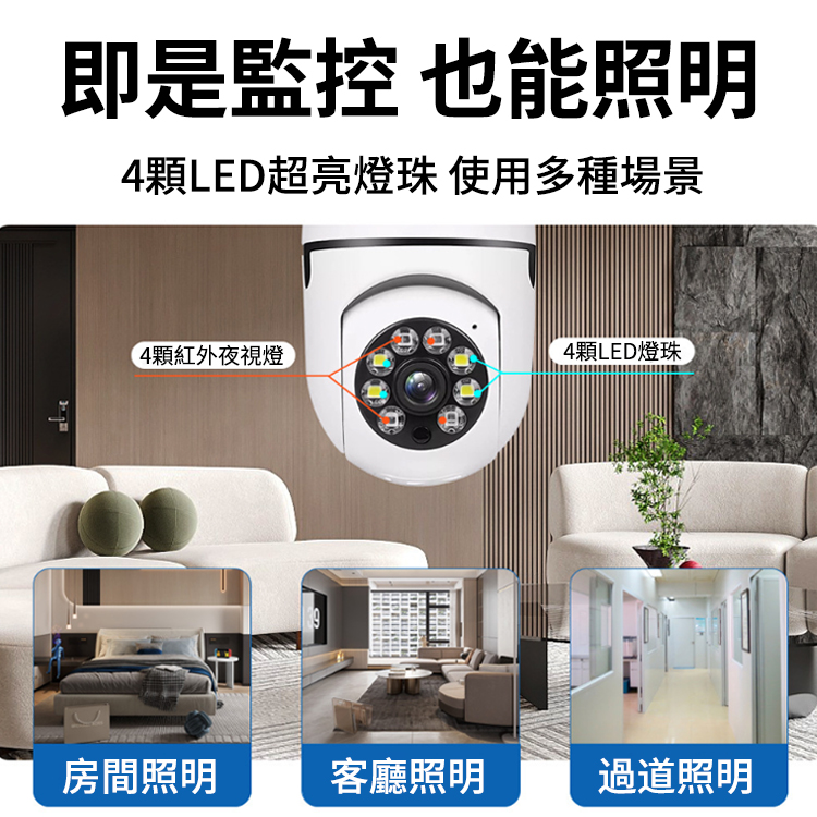 【能用十年】360度全彩夜視燈泡攝像頭,移動偵測,紅外夜視,10秒安裝 手機遠程,看家看店不用愁,雙向語音對講,日夜全彩監控,免佈線10秒安裝,出門在外放心安心